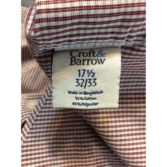 Croft & Barrow Mens Long Sleeve Button Down Size 17 1/2 32/33 Red White - Picture 3 of 4